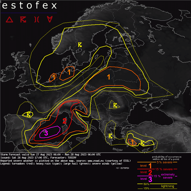 Another big storm day tomorrow across several parts of Europe, but the Western Mediterranean and Western Alps in particular. Read more here: estofex.org/cgi-bin/polygo…