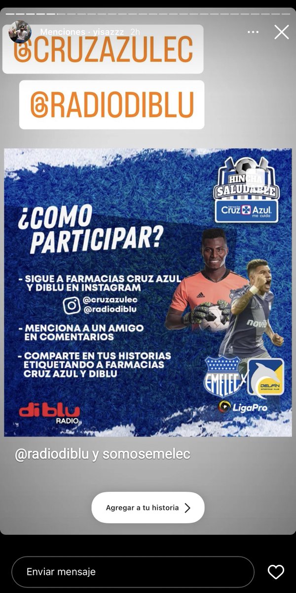 RadioDibluFM's tweet photo. @JohanaM63627286 @darioaraujoplua @ChelseaFC @CSEmelec 🎁👀 No olviden participar en uno de los concursos por entradas que hacemos semana a semana con Farmacias @cruzazulec 🔵🏟️

#HinchaSaludable 

Link para participar: https://t.co/Dt1PbMqq7I https://t.co/2L7ioea4h3
