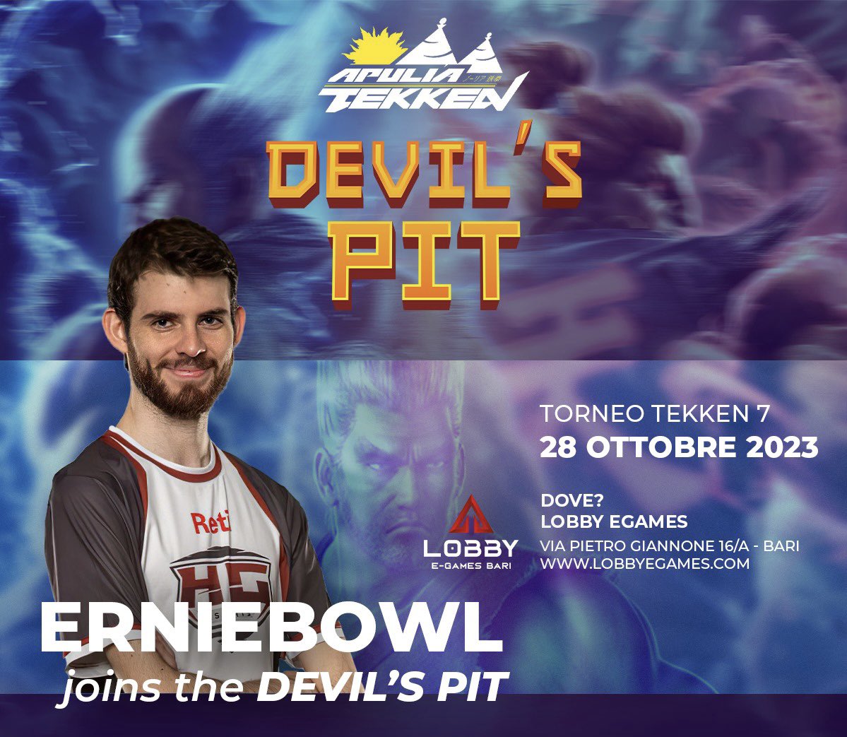 ApuliaTekk27704's tweet photo. APULIA TEKKEN DEVIL’S PIT ANNOUNCEMENT: 

ERNIEBOWL joins DEVIL’S PIT!

Info and registration here:
https://t.co/oyUb1empXX https://t.co/YHd8Si3QWn