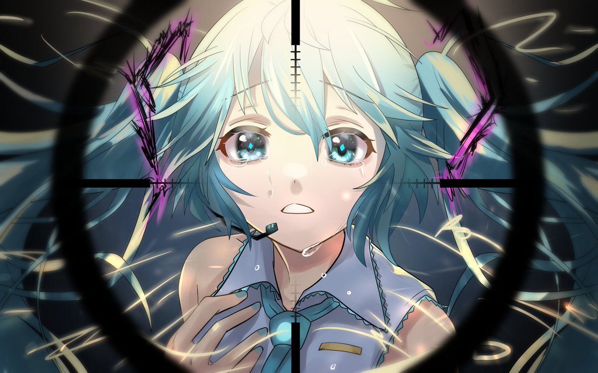 hatsune miku 1girl twintails solo crying with eyes open crying long hair tears  illustration images