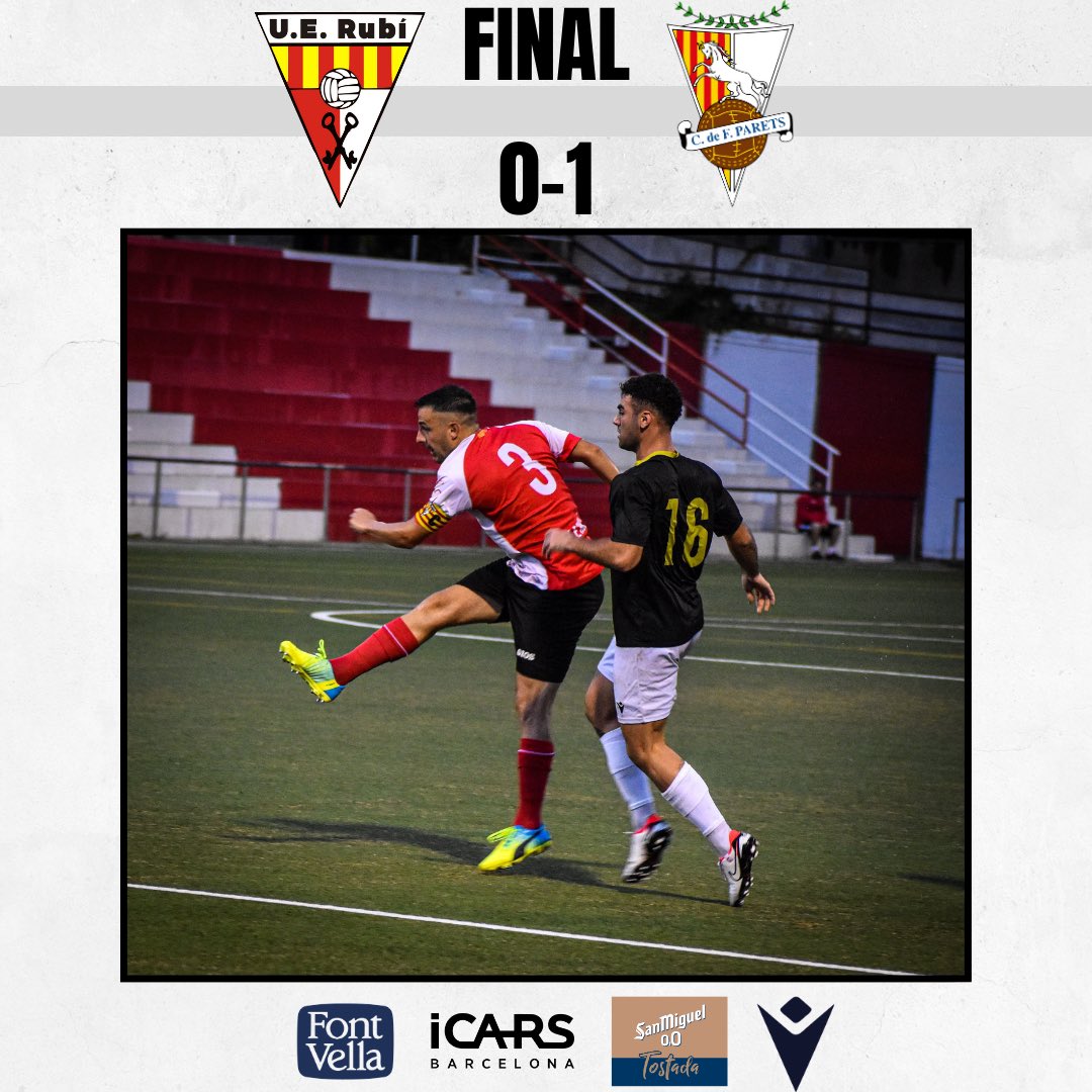 𝗙𝗜𝗡𝗔𝗟 | 𝗨𝗘 𝗥𝘂𝗯í 𝟬-𝟭 𝗣𝗿𝗶𝗺𝗲𝗿 𝗘𝗾𝘂𝗶𝗽

💪🏻Els paretans completan partit molt serios davant d’un equip de categoria superior.

🙏🏻Desitjar molta sort a la <a href="/UERubi/">Unió Esportiva Rubí</a> per aquesta nova temporada a la Lliga Èlit.

📸 <a href="/UERubi/">Unió Esportiva Rubí</a>