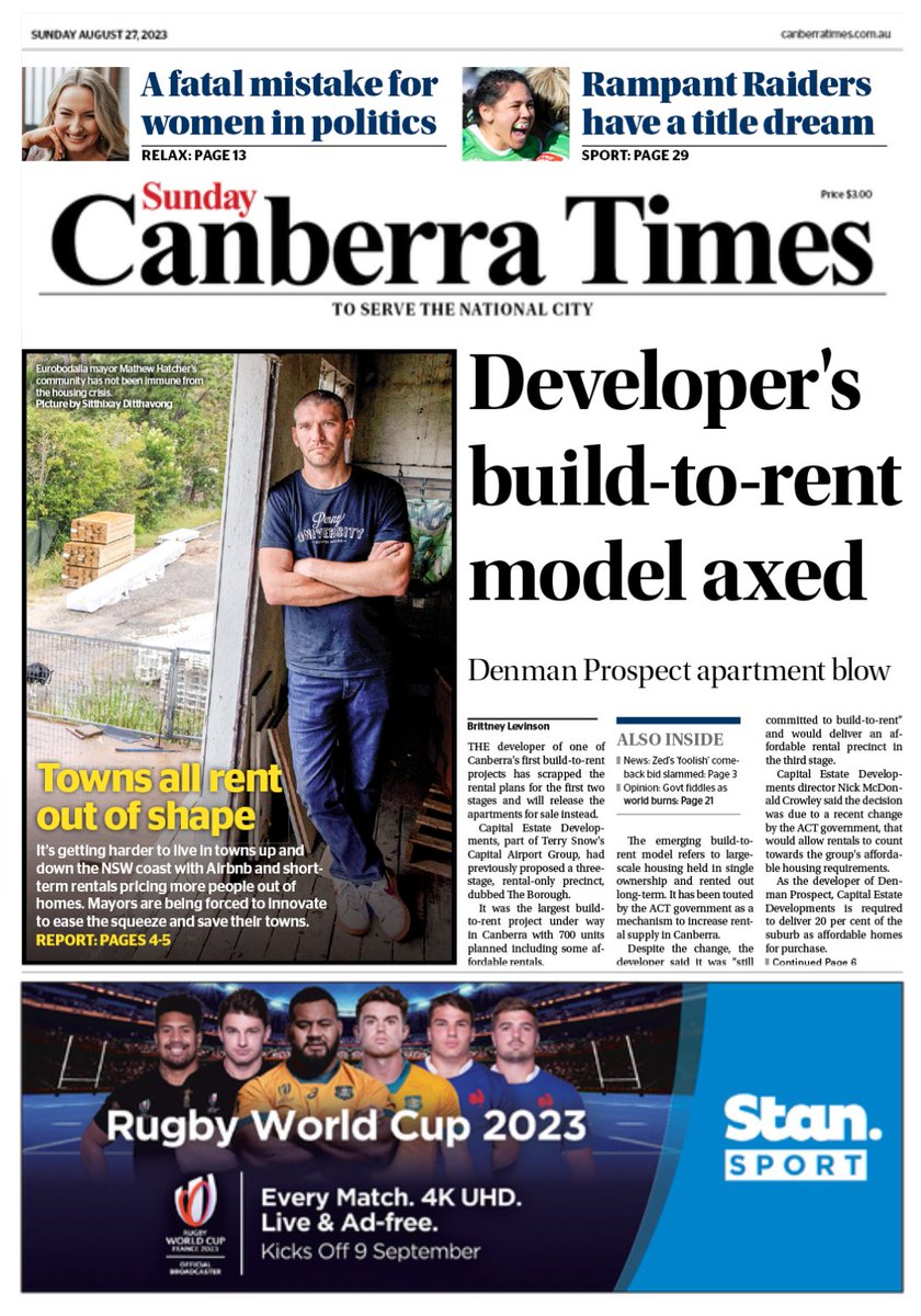Happy Sunday, Canberra. Today we're looking at a shower or two and a top of 18 degrees. Today's front page news comes via <a href="/JohnHanscombe/">John Hanscombe</a> and <a href="/b_levinson/">Brittney Levinson</a>. Stay up to date with the latest news at canberratimes.com.au/subscribe?utm_…