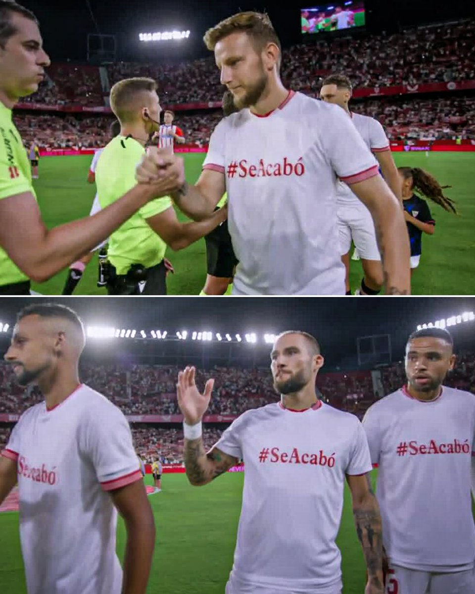 ESPNFC's tweet photo. Sevilla wore shirts that say "It's over" before their match in support of Jenni Hermoso and the Spanish Women's national team. https://t.co/IAaRQXHmcf