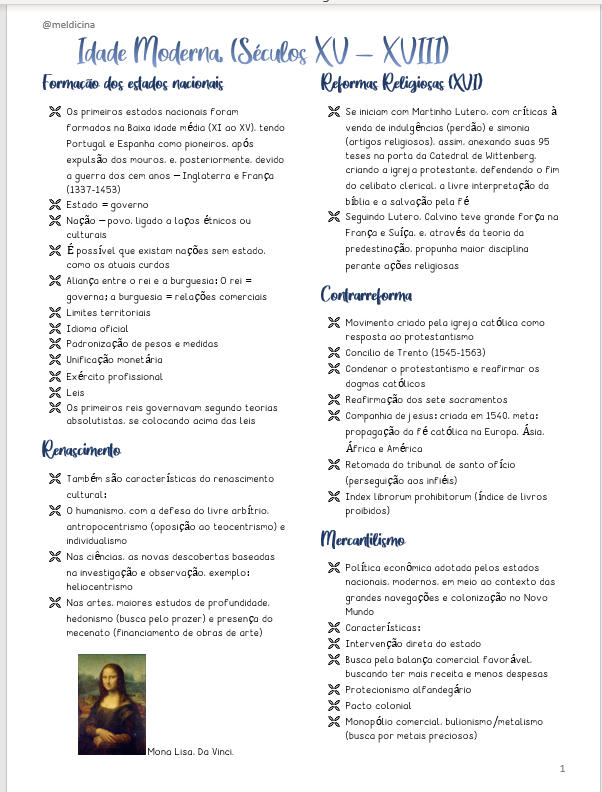 MELdicina's tweet photo. Resumo da revisão de idade moderna! https://t.co/ZmCaQc206n