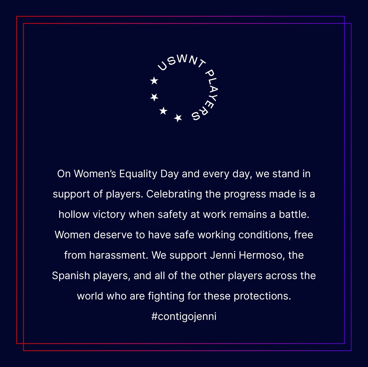 We support @jennihermoso, the Spanish players, and all of the other players across the world who are fighting for safe working environments. #contigojenni