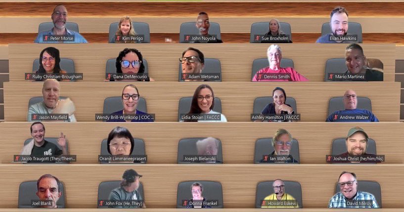 FACCC's tweet photo. Embracing the morning buzz in #class as we extend a warm welcome to fresh faces joining the FACCC committees. We’re grateful to these dedicated volunteers for participating during this virtual Saturday orientation! #FACCC #CommitteeConnections #DedicatedFaculty https://t.co/xFK7jkeIWc