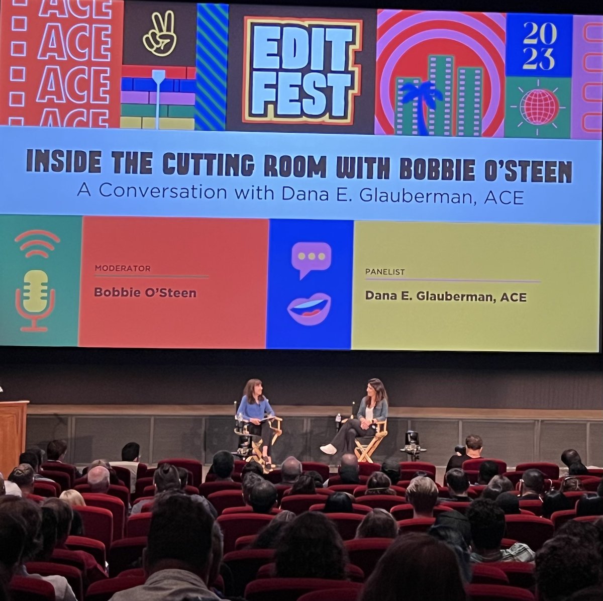 And up next…

INSIDE THE CUTTING ROOM w/ Bobbie O’Steen
“A Conversation with Dana Glauberman, ACE”

🎞Dana’s credits include The Mandalorian, Creed II, Up in the Air, Ghostbusters: Afterlife, Juno.

“The Dana Glauberman effect!! She has her own distinct style.” #EditFest