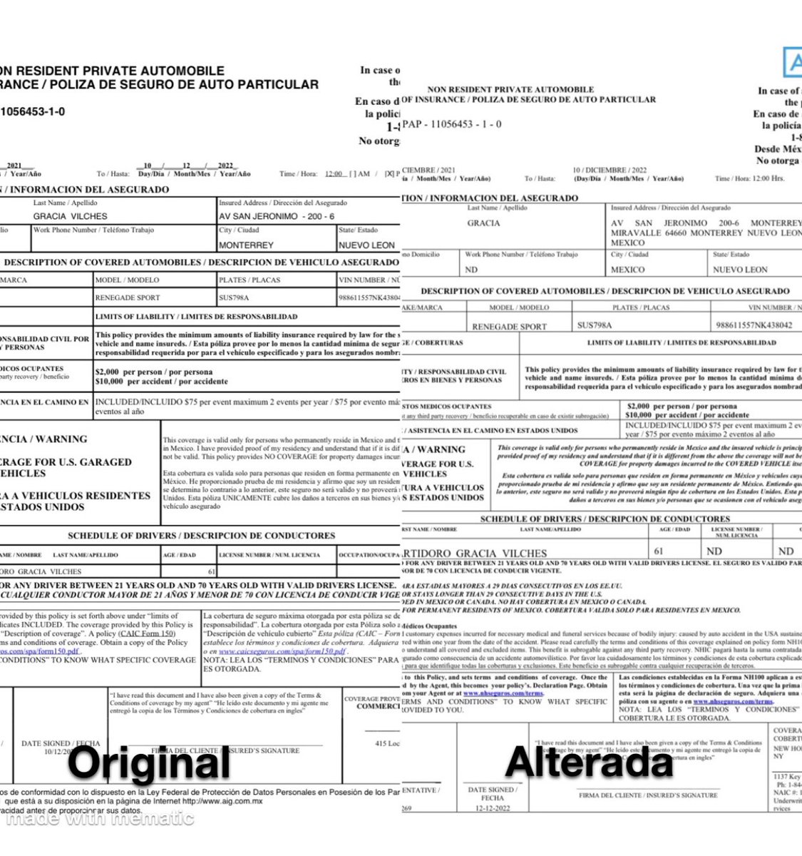 Tengan cuidado y eviten contratar seguros con la empresa AIG Seguros México.    
      Después de un accidente menor que tuve en Texas, alteraron de manera fraudulenta mi póliza para evadir la responsabilidad de cubrir los daños a terceros en los EUA. 
      #AIGWO #AIGAllies