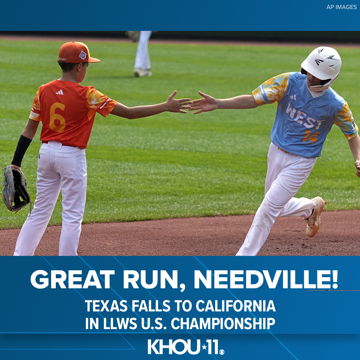 Congratulations on making it so far, Needville! The Little Leaguers from Texas lost to California in the Little League World Series U.S. Championship. Good luck to California as they represent the U.S. in the LLWS title game!