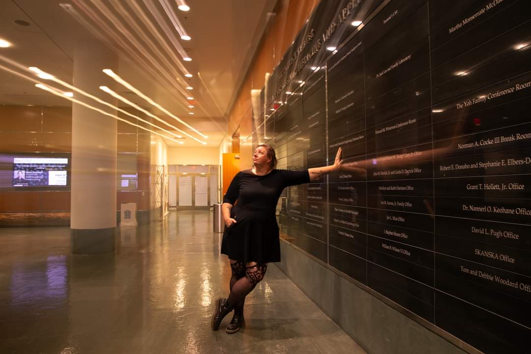 CrugerDuke's tweet photo. My friend Jason https://t.co/pO2itrQaqi snagged this photo of me after a big gallery reception at Duke last night. Thinking about everyone in BME and Pratt last night.   Healing hearts 💕 https://t.co/lSBNFptTBU