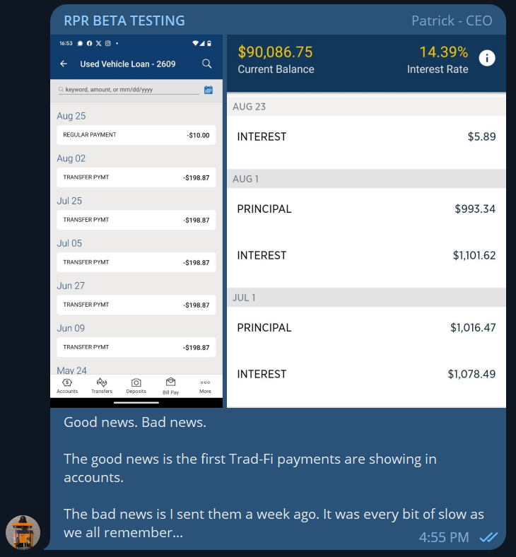 Capital_Revival's tweet photo. Today History was made.

The very first #DebtReaping Test-Payment for $5.89 posted to the liability account of a holder.

This entire system is possible because of $XRP. https://t.co/7vtLW3Fj3W