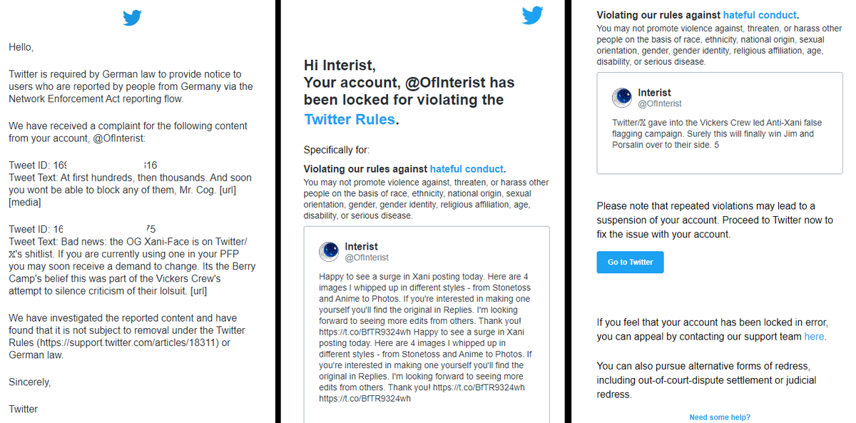 AnonInterist's tweet photo. Art is not covered under Twitter/X's current Free Speech regime. These posts are nonviolent, they're absent of any slurs or harassment, and they're not directed at any one group or individual.
The images were apparently the issue, but they shouldn't be... https://t.co/5Ea34M5sAa
