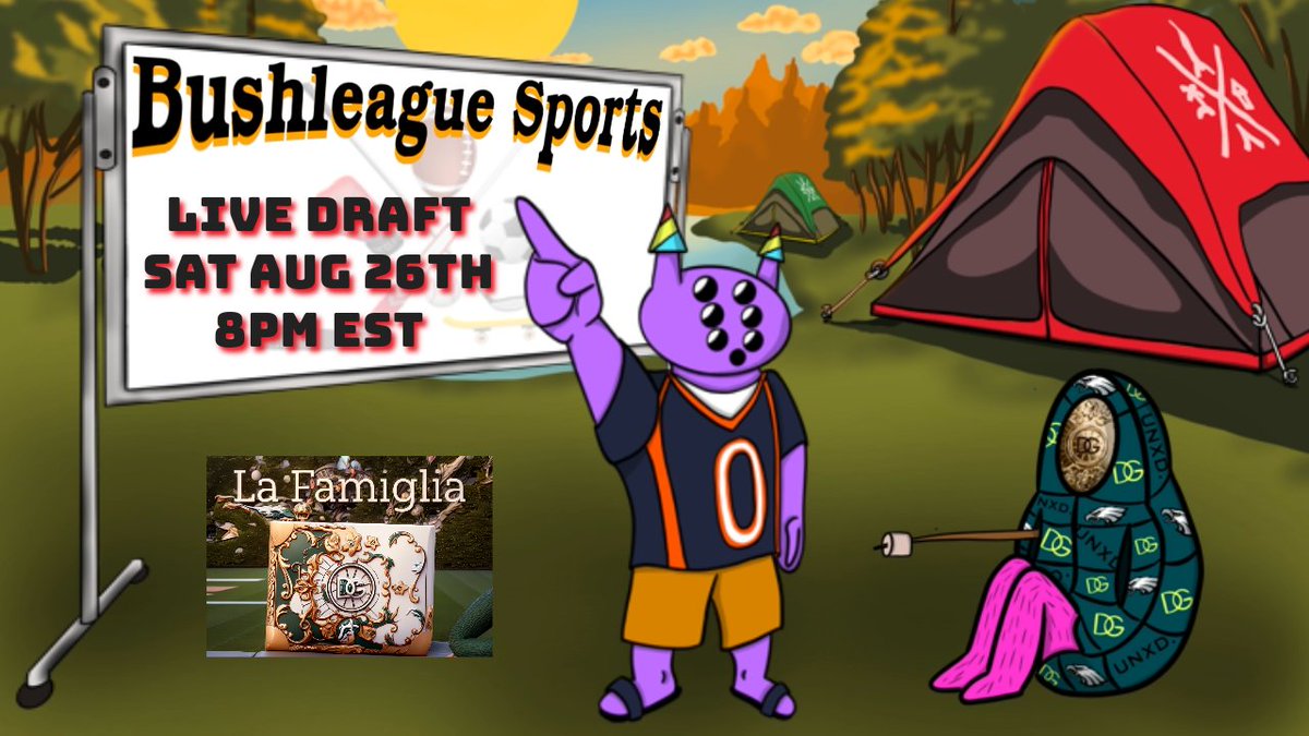 SportBushleague's tweet photo. Drafting the Shredding Sassy team for the Bushleague Frens Tournament live for our second draft of the back to back! Join your future hosts TKB &amp; Trav for a fun filled night!

https://t.co/bWVpuEpCfz 

@MediaBushleague @UNXD_NFT @dolcegabbana 

#sports #bushleague #frens https://t.co/sjiwBHugBJ