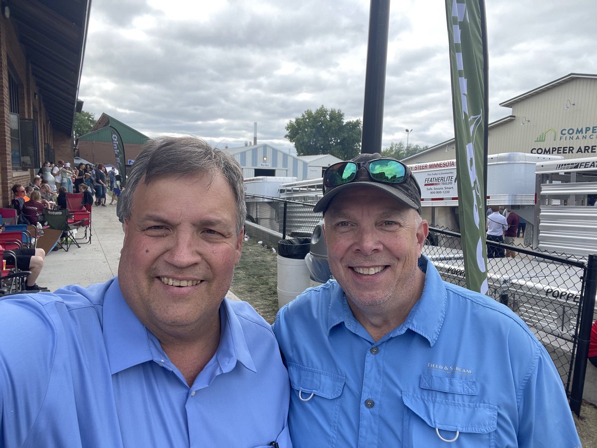 ThommyPetersen's tweet photo. Hanging out with one of my oldest friends Kenny at fair today. Best part we overheard a lady exclaim Bingo! Couple in matching shirts! Glad to help…. #StateFairBingo https://t.co/ezkfQuXxk3