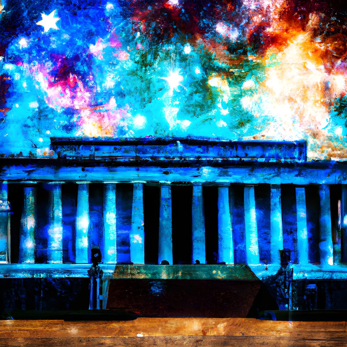 🌌✨ Behold the Lincoln Memorial like never before! Melding twilight with cosmic wonders, this piece pays tribute to the timeless essence of this iconic landmark. As #LincolnMemorial trends, let's embrace history with a touch of the cosmos. 🌠 #ArtMeetsHistory #CosmicLandmarks