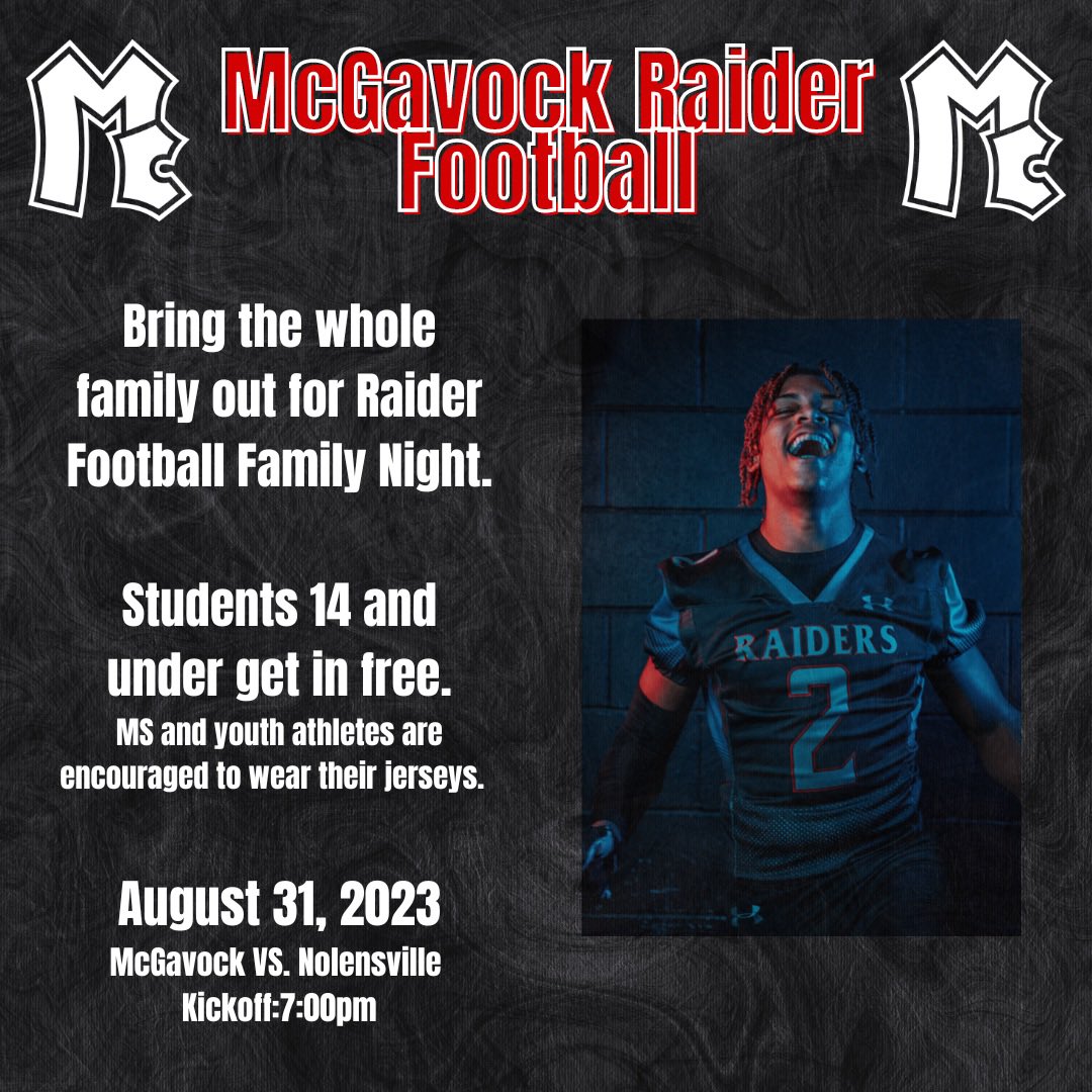 We need the stadium LOUD as we host Nolensville for our 1st home game this season. Bring the family!!! #McRaiders #ActionsNotWords Presale 🎟️$7 gofan.co/event/1060315?…