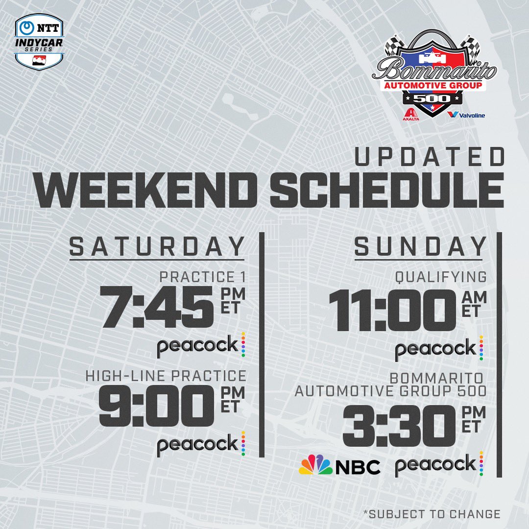 Updated schedule for this weekend’s on-track sessions at @WWTRaceway. #INDYCAR // #Bommarito500