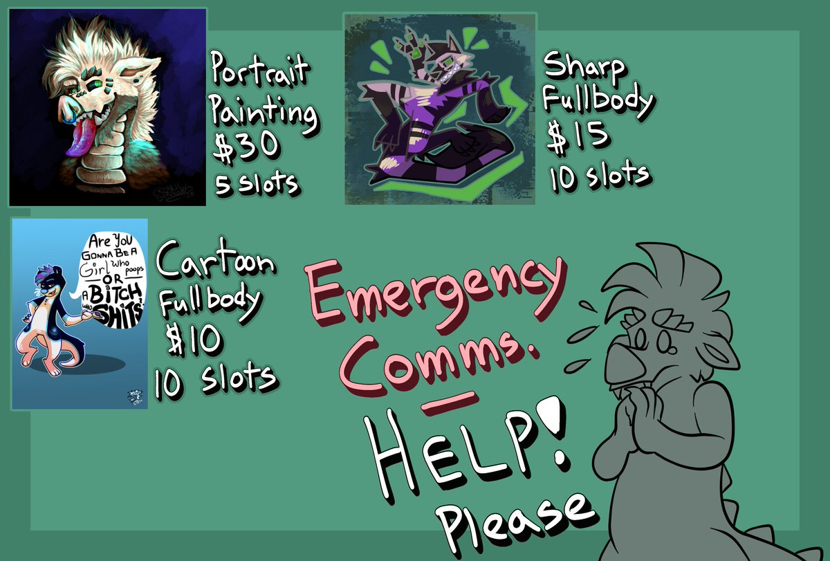 vanderslice12's tweet photo. Hey guys, a friend of mine is opening up their commissions in order to help with some financial issues. Lmk If you're interested! https://t.co/5fHbEnz1zG