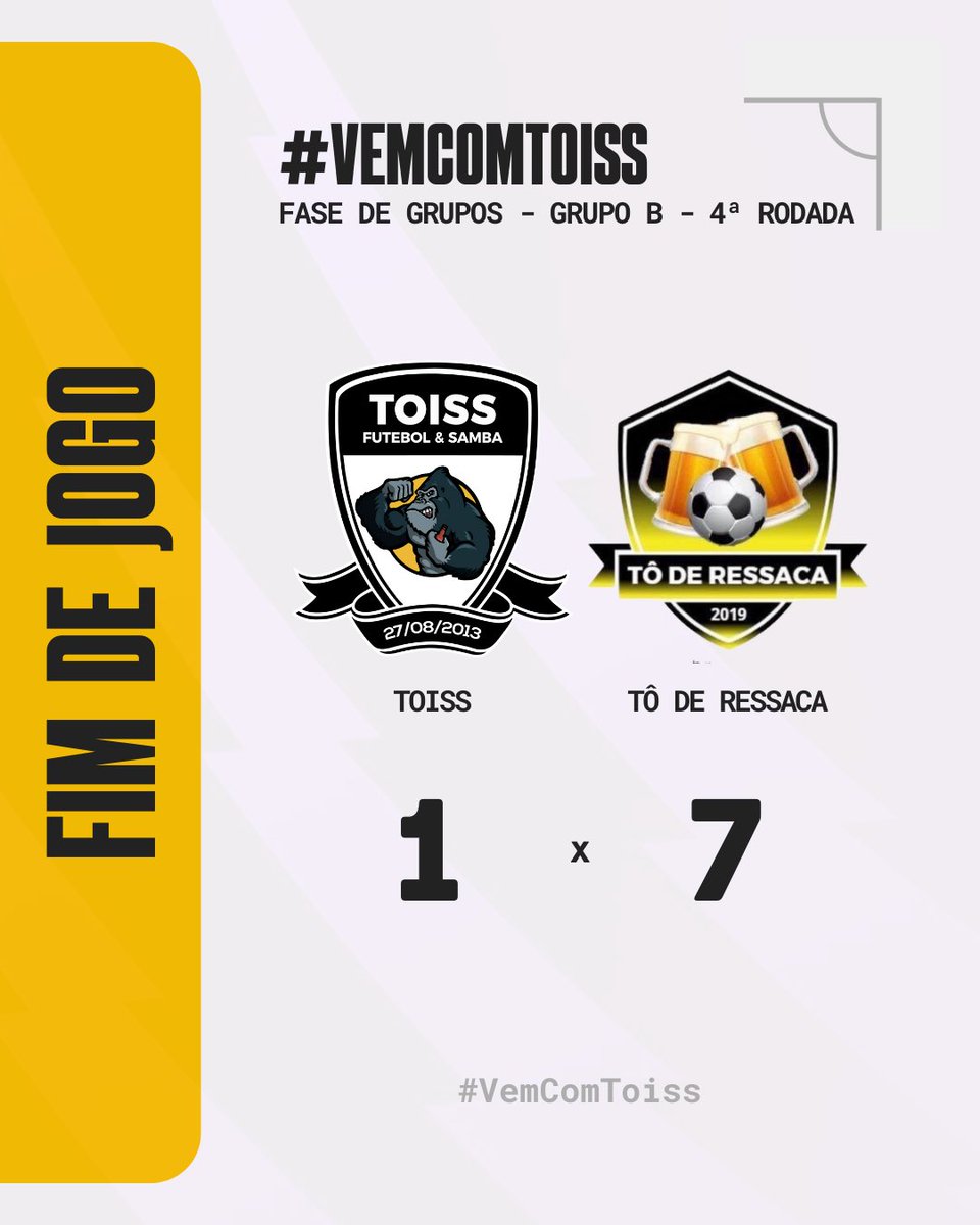 ToissFutSamba's tweet photo. DERROTA

Fizemos um jogo muito abaixo do esperado, onde o adversário aproveitou muito bem as nossas falhas. Agora é hora de esfriar a cabeça e se planejar para a próxima rodada da Copa @AmstelBrasil @SocietyPlayball Pompeia. 

#vemcomtoiss #futebolsociety #copaplayball #fut7 https://t.co/gr1her1Kxn