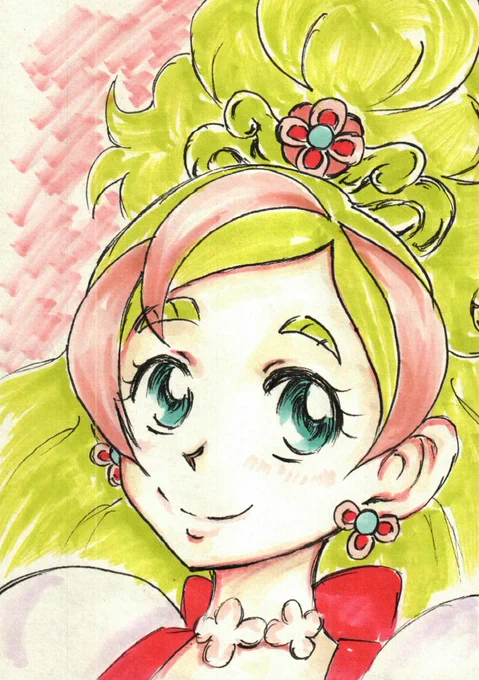 #プリキュア版深夜の真剣お絵描き60分一本勝負寝起き参加「フローラ」。 
