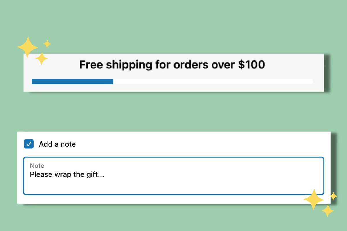 New checkout components now available with Checkout Buddy!

- Free Shipping Bar
- Gift Note

apps.shopify.com/checkout-buddy