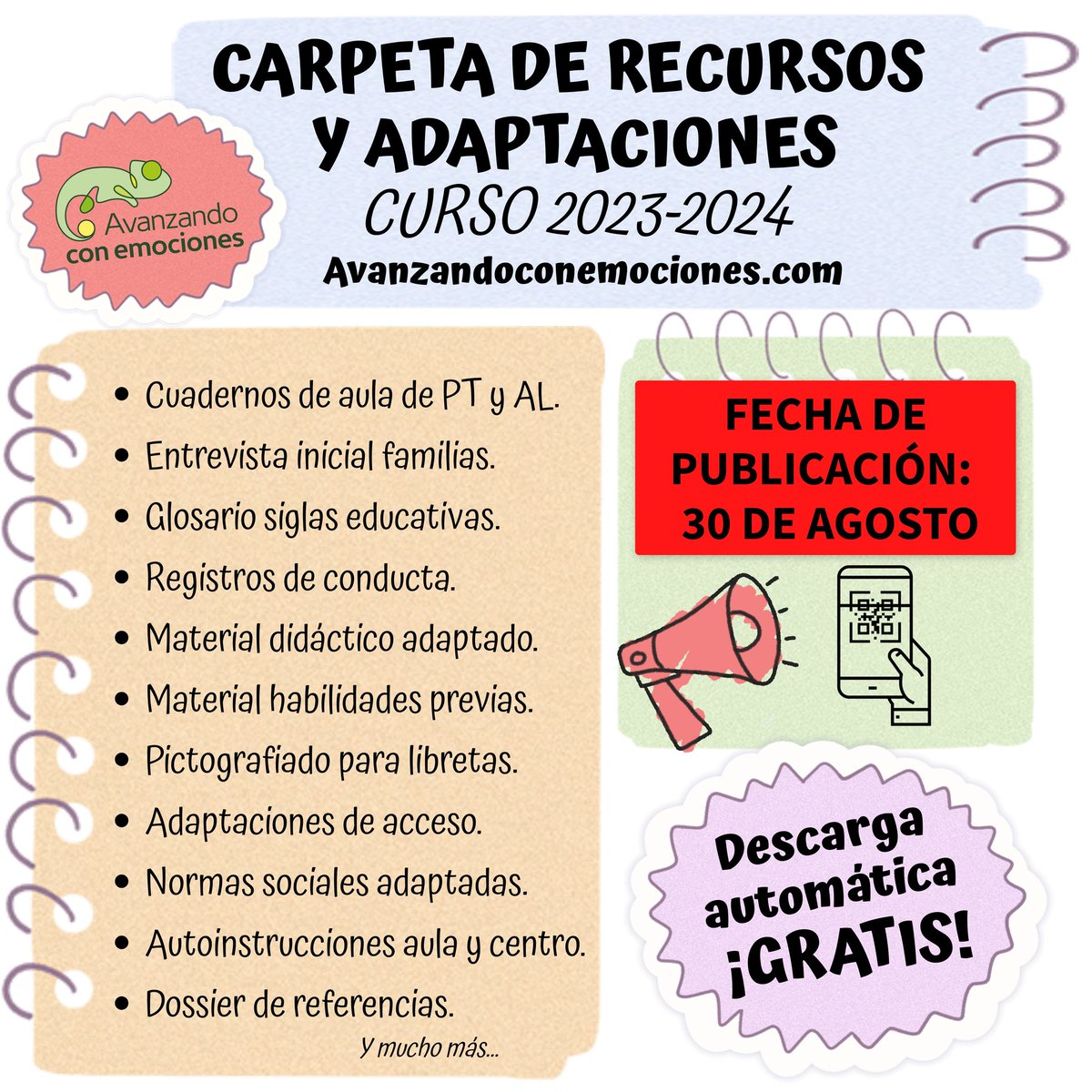 🔜🔜🔜⁣
🗂️ CARPETA DE RECURSOS Y ADAPTACIONES. VUELTA AL COLE: CURSO 2023-2024 🗂️⁣⁣⁣
⁣
📣 FECHA DE PUBLICACIÓN: 30 de agosto. ⁣
⁣⁣⁣
📩 Suscríbete a mi blog: Avanzandoconemociones.com y recibe un e-mail cuando publique este recurso.

#educación