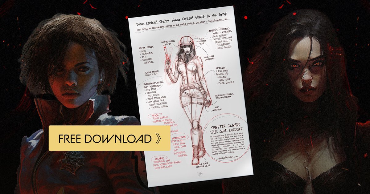 Did you know you can get the bonus content
in the reissued HOW TO KILL AN INTERGALACTIC
VAMPIRE for free?

Dive deeper into the lore of the galactic vampire with
this Shatter Slayer concept sketch!

Get it here:
wgarndt.com/bonus-content-…
#scifi #vampire #BONUS