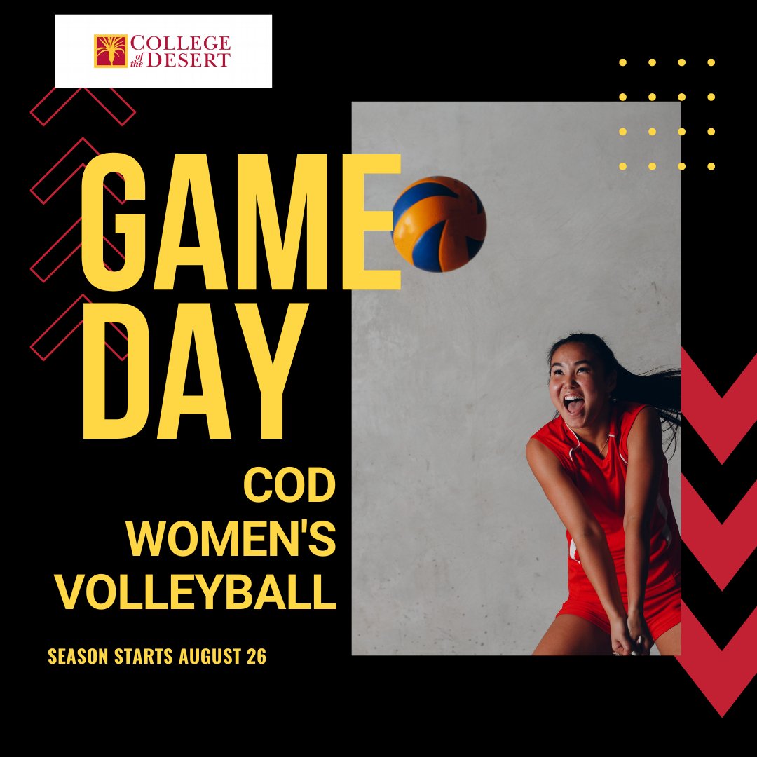 CollegeofDesert's tweet photo. ๐ Game On! Women's Volleyball Starts Today, August 26!
Follow @COD_athletics for all the latest updates, scores, and highlights. ๐๐ป๐ฅ
#CODVolleyball #GameDay #SupportOurTeam #YourCommunityYourCollege https://t.co/zAcIZTKf1Q
