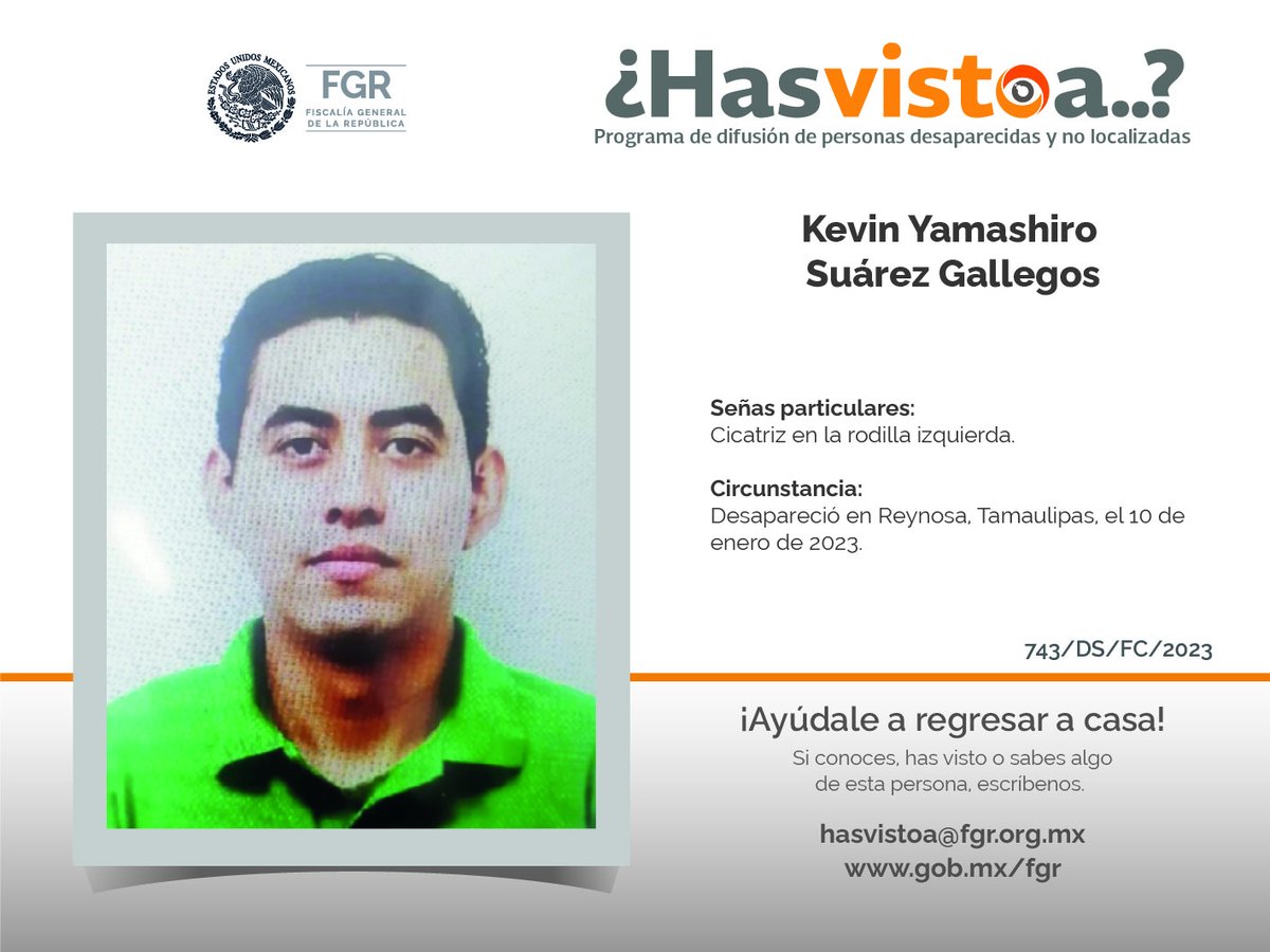 #Comparte, alguien puede tener algún dato que ayude a encontrarle o si conoces, #HasVistoA escribe al correo hasvistoa@pgr.gob.mx ¡Somos personas ayudando a otras personas! Visita: cedac.fgr.org.mx/HASVISTOA/ #desaparecidos #Desaparecidas #HastaEncontrarte #México @FGRMexico