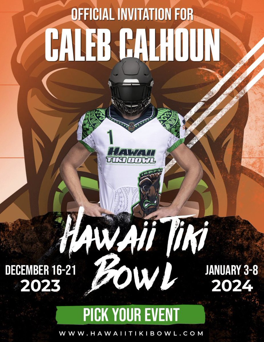 cccalhoun11's tweet photo. Thank you to @HawaiiTikiBowl for the official invitation to the Hawaii Tiki Bowl! https://t.co/EJ7iWY6tb2