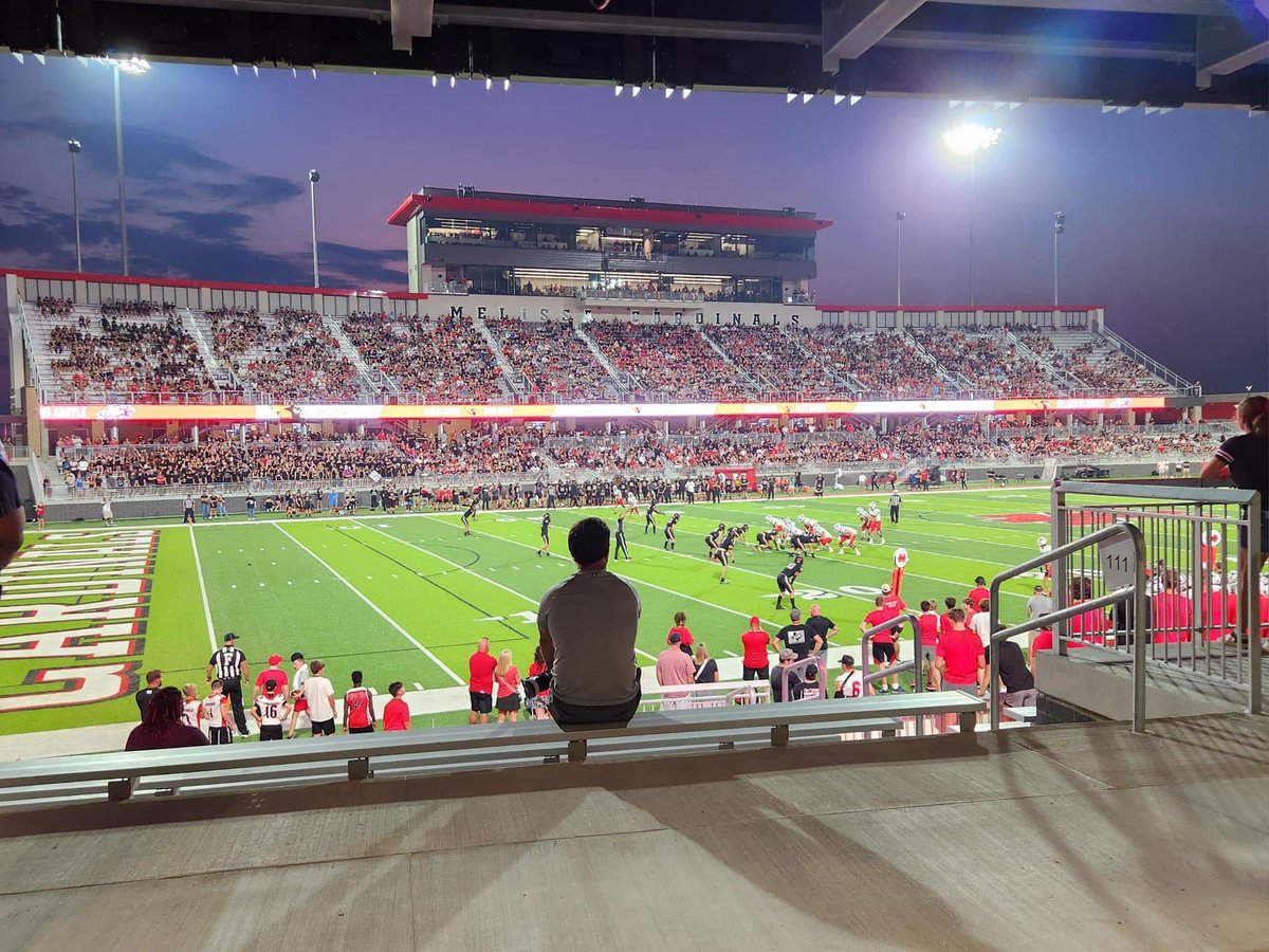 JasonEGranger's tweet photo. For all of those folks saying the town the size of Melissa couldn’t fill the seats. Here is proof that the community of Melissa shows up big to support their students. First home game of the season #1 ranked Melissa defeats #3 ranked Argyle 50-14.
@FootballMelissa 
@espn 
@dctf https://t.co/YZUJASbmW3