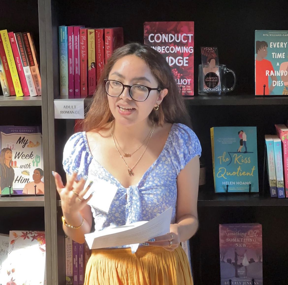 “Tia and I are stretching to the sky …” WriteGirl alum @sofiaxaguilar shares her nonfiction writing at our writing journal book launch, and leads a prompt from “What’s Behind the Blue Door”! #BlueDoor #writingjournal #writingprompts #octaviasbookshelf