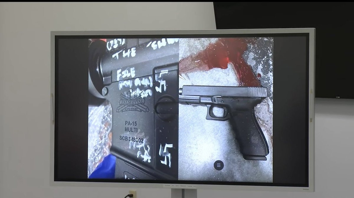 Jacksonville Sheriff T.K. Waters: shooter killed 3 at Dollar General, the man killed himself. Left racist manifestos. Used AR-style rifle, Glock, ballistics vest, mask. PHOTO SHOWS RIFLE WITH SWASTIKA. <a href="/wjxt4/">News4JAX</a>