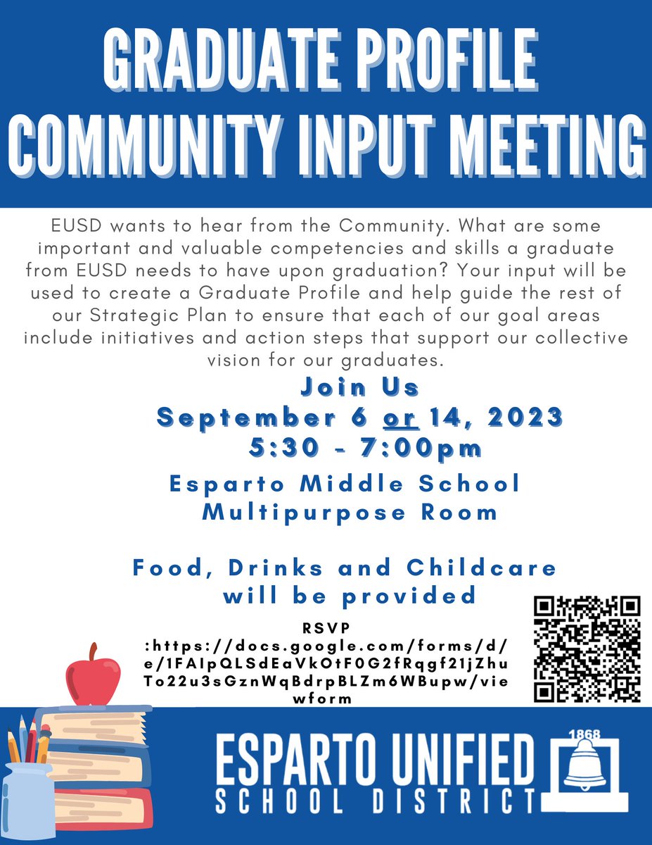 eusdk12's tweet photo. EUSD WANTS YOUR INPUT! Please sign up for one of our community input sessions for OUR Graduate Profile. https://t.co/N40ZkKudYg
