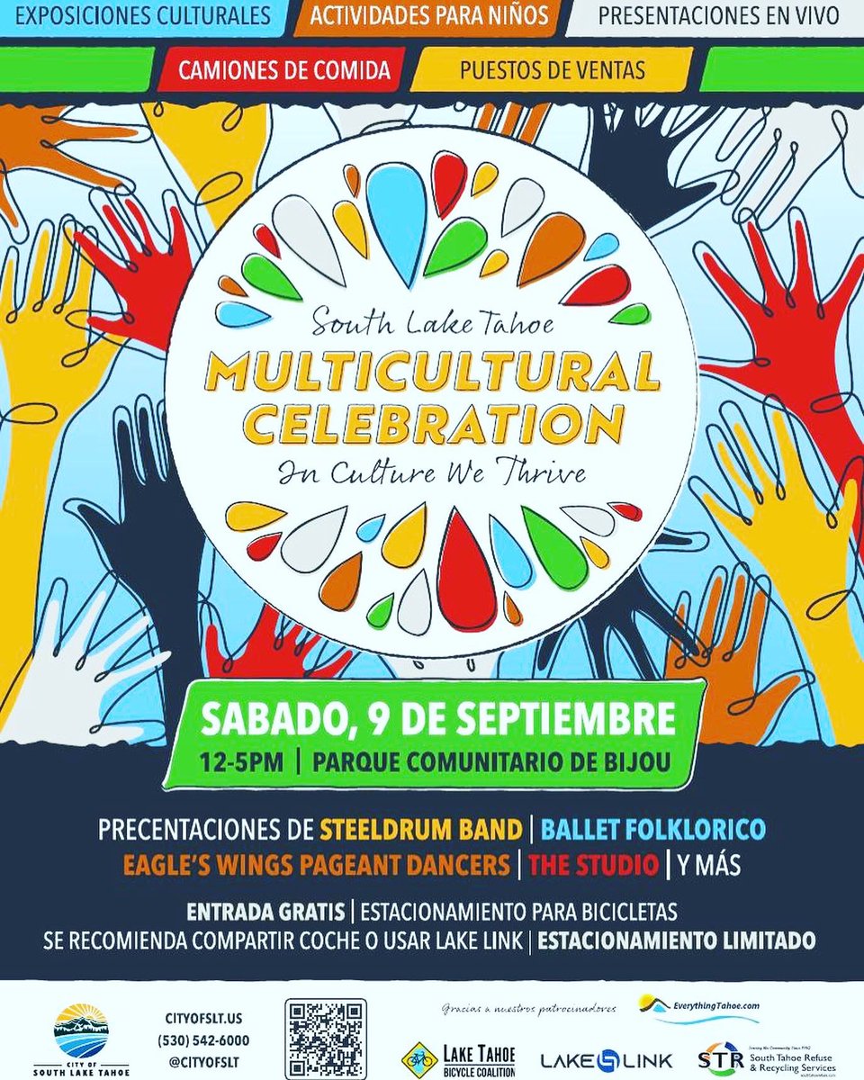 EverythingTahoe's tweet image. 2nd annual Multicultural Celebration is almost here! Celebrate all the different cultures in our community! Sat. 9/9 12-5 Bijou Park #familyevent #letscelebrateourdifferences #kidsactivities #liveperformances #foodtrucks #vendorbooths #southlaketahoe #laketahoe #everythingtahoe