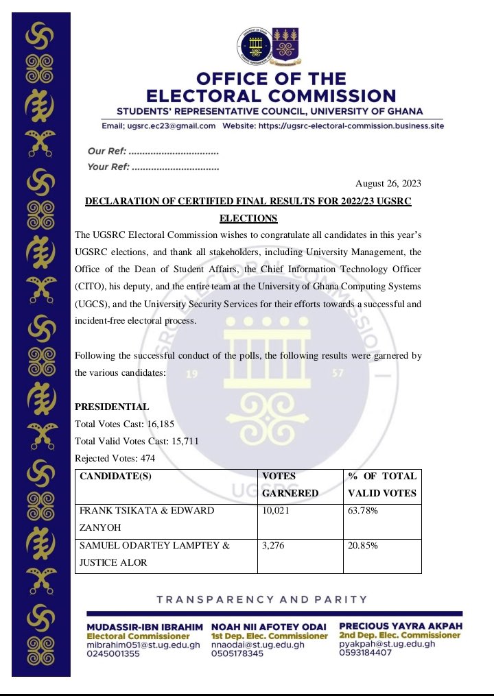 UG_SRC_EC's tweet photo. Declaration of UGSRC election results 📍 https://t.co/UpM4TrnRMb