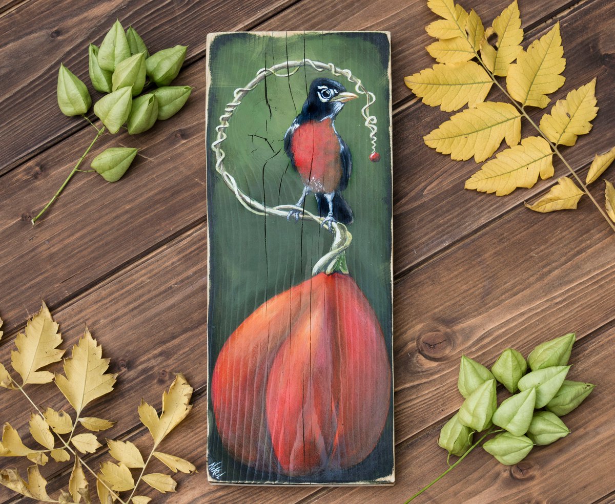 NikolsWorld's tweet photo. Pumpkin and robin 
#paintings #Fall #autumdecor
#cottegacore
                       https://t.co/K5cCWCEz8T https://t.co/mTAdQEVVKu