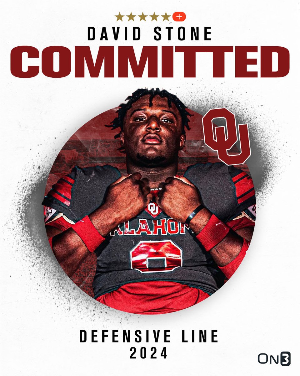 🚨BREAKING🚨 Five-Star Plus+ DL David Stone has committed to Oklahoma⭕️

More from <a href="/ChadSimmons_/">ChadSimmons</a>: on3.com/college/oklaho…
