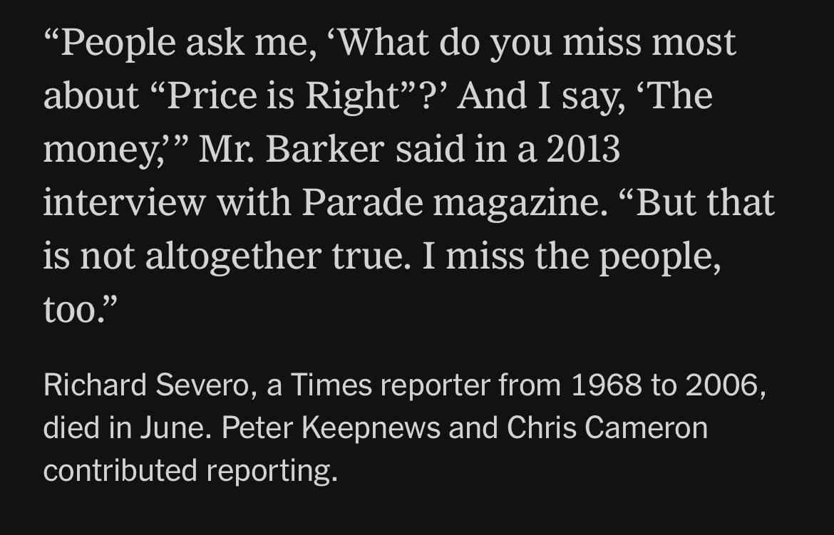 The New York Times casually mentioning the writer of today’s Bob Barker obituary has been dead longer than Bob Barker.