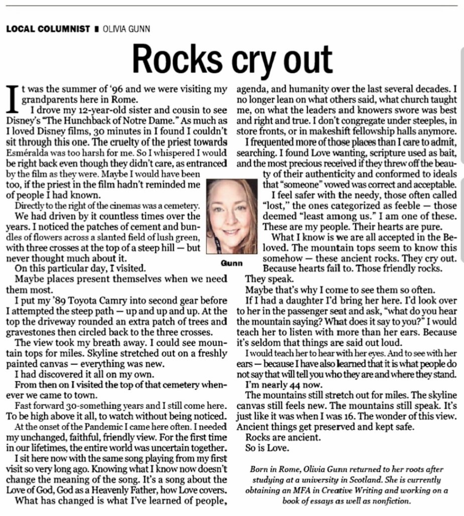 #Column 
'The mountains still speak. 
It's just like it was when I was 16. The wonder of this view. Ancient things get preserved and kept safe. 

Rocks are ancient. 
So is Love.'

#loved 
#religioustrauma
#healing
#lookingback 
#30years