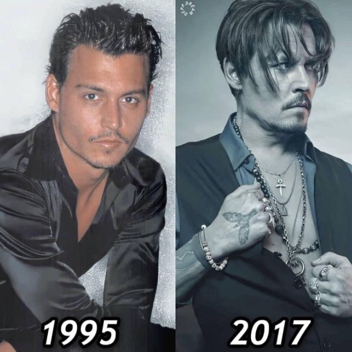 If so many other photo comparisons did not already prove this can be true, I'd almost find this one hard to believe..seriously, 22 years?? 

#JohnnyDepp #actors #acting #cinema #films #musicians #guitarists #vocalists #songwriters #painters #artists #foreveryoung #fountainofyouth