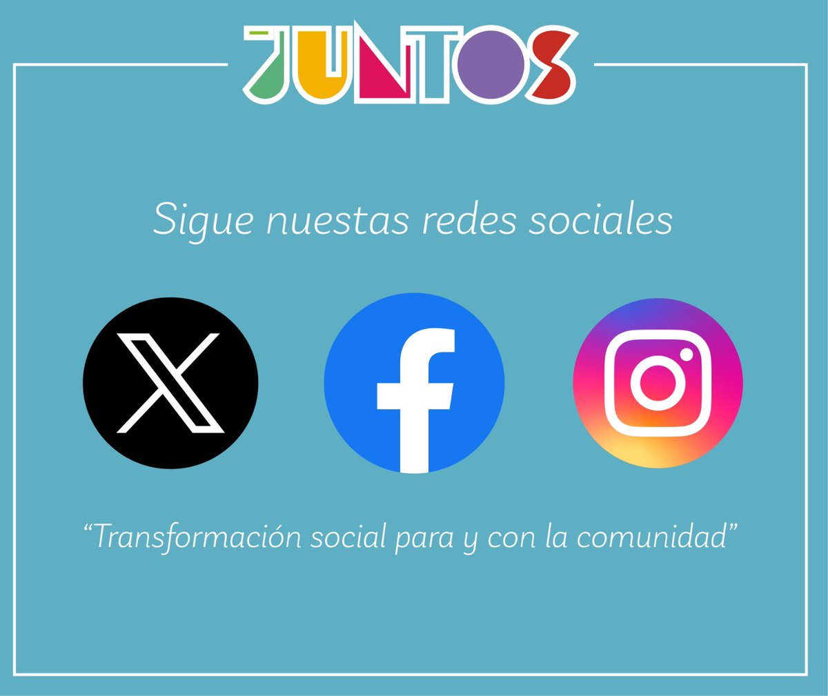 🟠 instagram.com/ongjuntos.cl
 
🔵 facebook.com/OngJuntos.cl

⚫️ x.com/juntos_ong

🔴 ongjuntos.cl