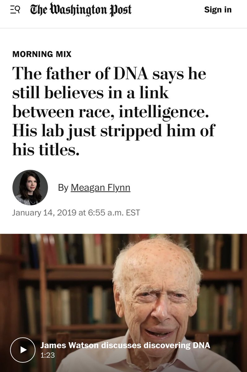 “Father of DNA” scientist James Watson was canceled 

for believing there was a genetic link making Africans intellectually inferior to Europeans
