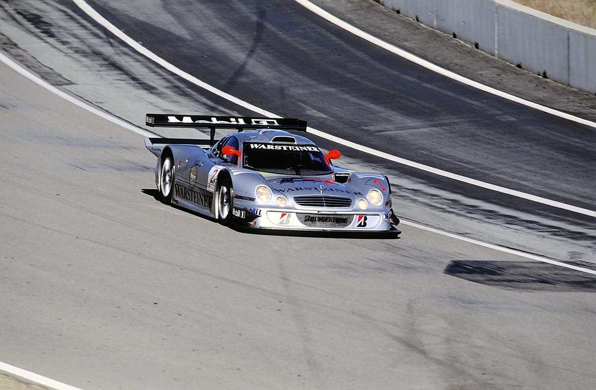 Retromotive1's tweet photo. 1988 FIA GT Championship. Klaus Ludwig and Ricardo Zonta won the  drivers’ championship with the Mercedes CLK-GTR and the  Mercedes CLK-LM. Photo from the season finale at Laguna Seca  (California) on 25 October 1998. In this race, Ludwig and Zonta clinched  the championship. https://t.co/5Z7l46TdKS