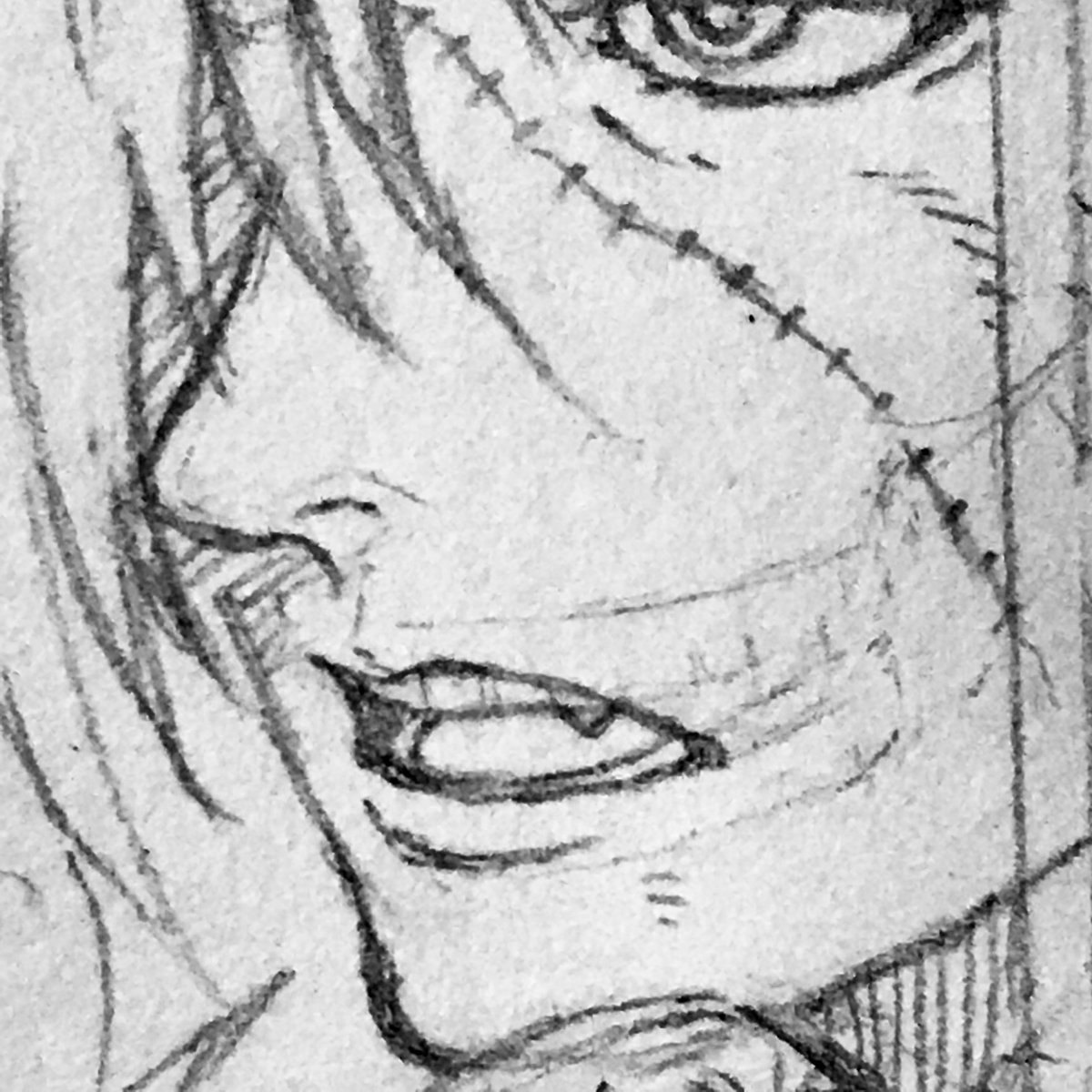 昨日の進捗

歯。
漫画やアニメで歯がズラッと描かれることがあるけど
「その頭の角度で奥歯まで見えるのはおかしいだろ」とか
「台詞言う時なんで上の歯が動くのさ。入れ歯かよ」とか
違和感あると、そこばっか気になって話が入って来なくなる…
(なお自分には甘い) 