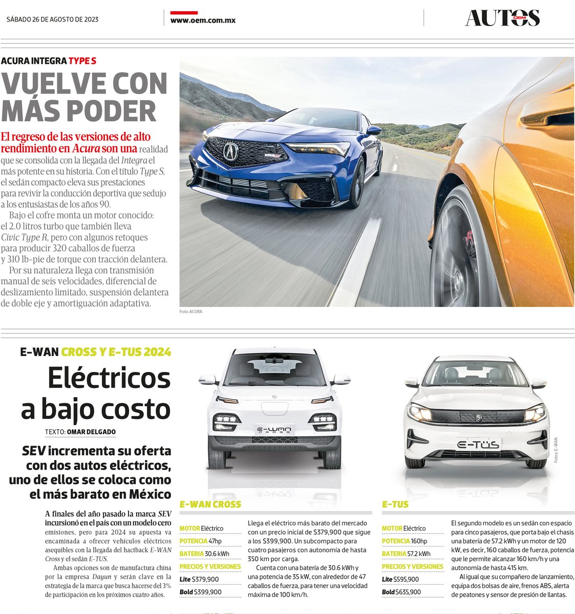 AutosOEM's tweet photo. ¡Buen sábado! Hoy en la edición impresa de #AutosOEM
👉 #Audi Sport Experience llevó la adrenalina al tope https://t.co/PJdn4Cq2JC
👉 #Buick Envista 2024, un crossover elegante https://t.co/e5uC3P2Sby
👉 #SEV presenta dos eléctricos a bajo costo https://t.co/SvMjzlNYyq https://t.co/Bbs5zpAMOV