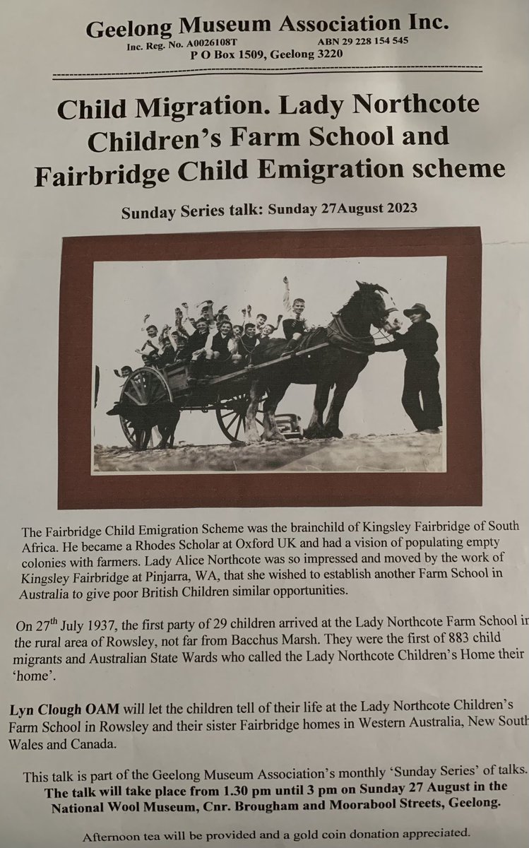 CLAN_AU's tweet image. Thanks to the person who placed this info on my car overnight 
#ChildMigrants
LadyNorthcote Children’s Farm school #BacchusMarsh it was a Children’sHome,also had Vic #StateWards

#Fairbridge #Pinjarra WA 

Talk at National Wool Museum 1.30 to 3 today 
#CareLeaversHistoryMatters