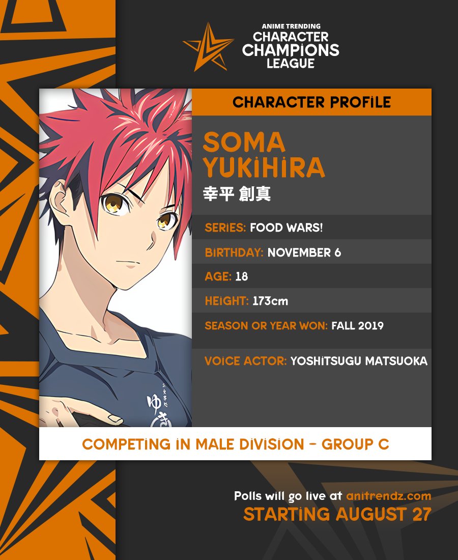 Anime Trending on X: Soma Yukihira (Food Wars!) will be in Male