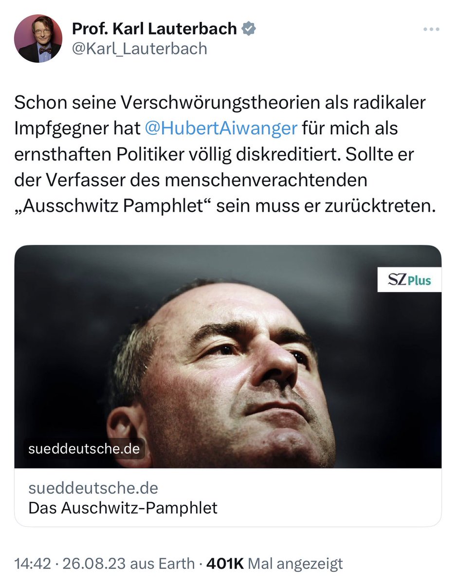Es ist ja wirklich nicht nur im Hinblick auf die durchwachsene Recherche bemerkenswert, was die Causa Aiwanger so hervorbringt. Wer während Corona nicht gespurt hat,muss offenbar irgendwie Böses im Schilde führen. 
PS: Aiwanger ist geimpft und Auschwitz schreibt sich mit einem s.