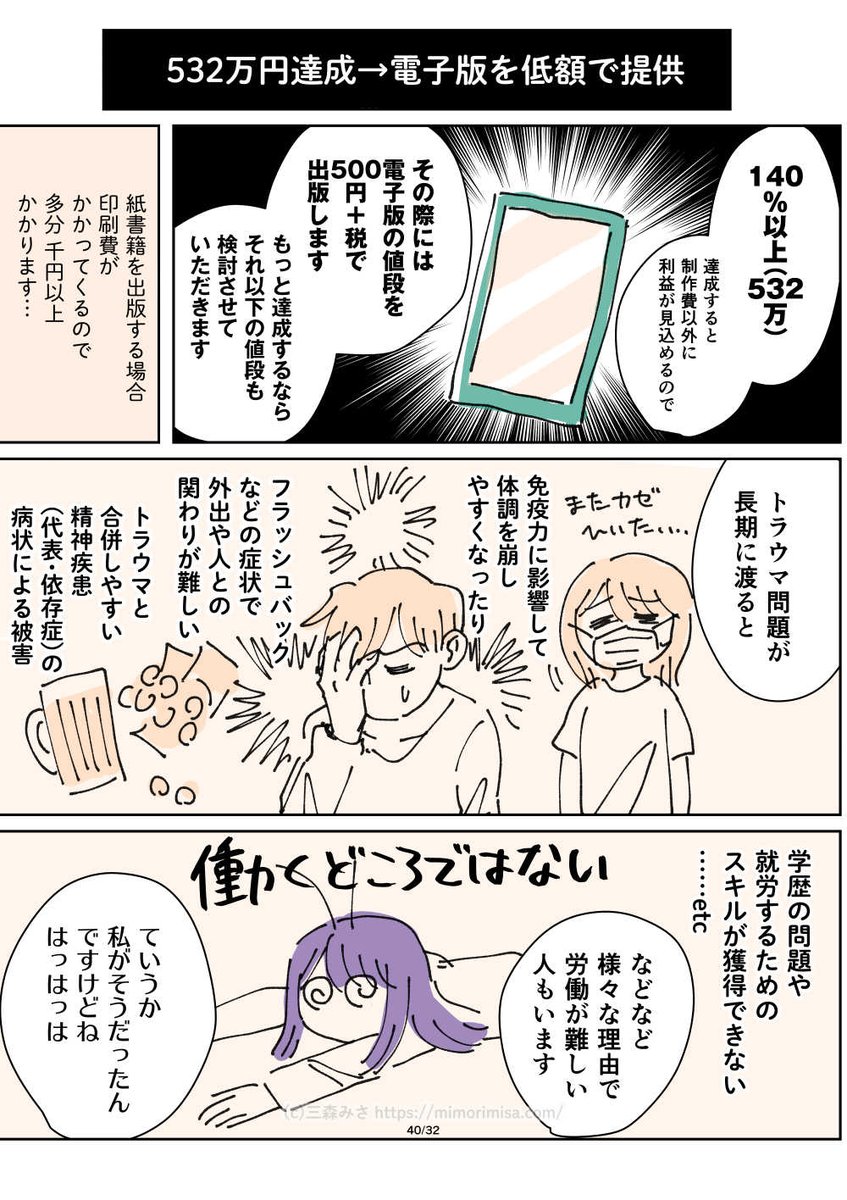 8月31日までクラファン実施中です!第3回目の達成として低額出版を目指しています!!どうぞよろしくお願いします!!! https://motion-gallery.net/projects/mimorimisa_01